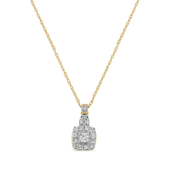10K Yellow Gold Plated .925 Sterling Silver 1/4 Cttw Diamond Square Pendant